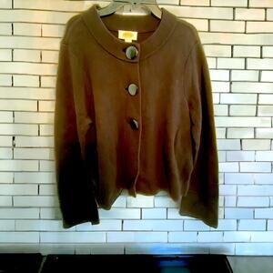 Talbots 3 Big Button Cardigan Sweater Black Drapey Flowy Front Round Neck M